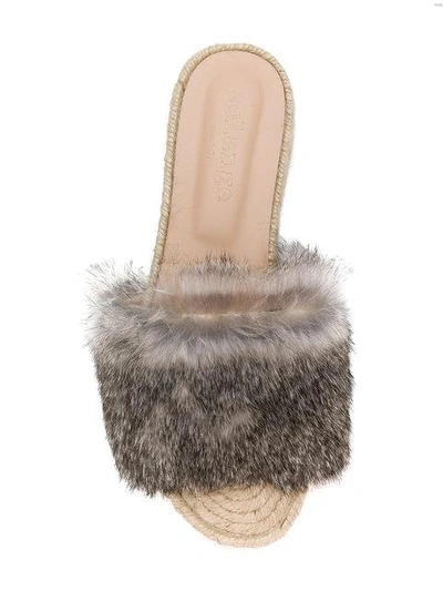 Shop Solange Sandals Rabbit Fur Sliders In Neutrals