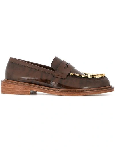 Shop Le Mocassin Zippe Patent Mocassin Loafers - Brown