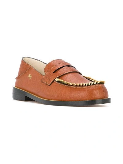 Shop Le Mocassin Zippe Textured Leather Loafers - Brown