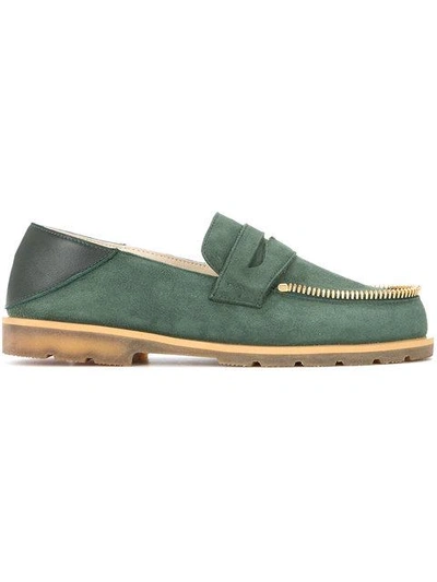 Shop Le Mocassin Zippe Avocat Suede Loafers In Green