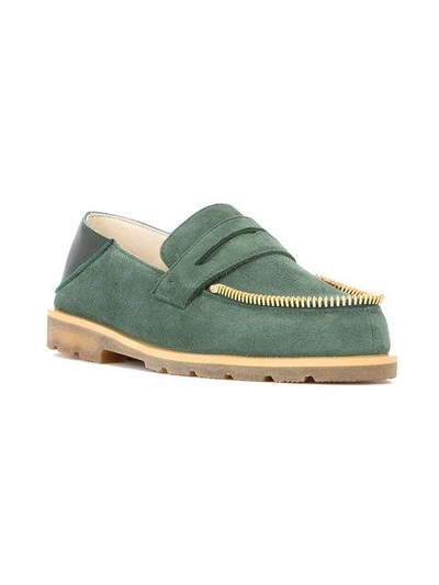 Shop Le Mocassin Zippe Avocat Suede Loafers In Green