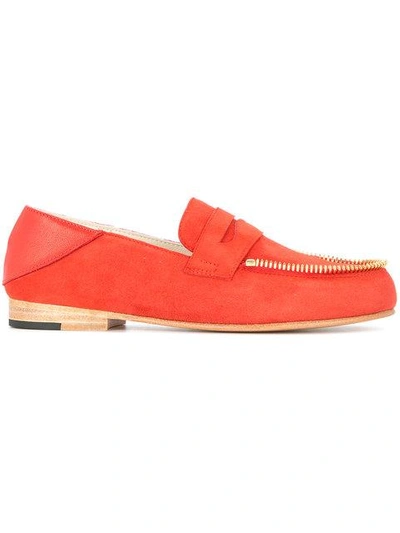 Shop Le Mocassin Zippe Suede Flat Loafers In Red