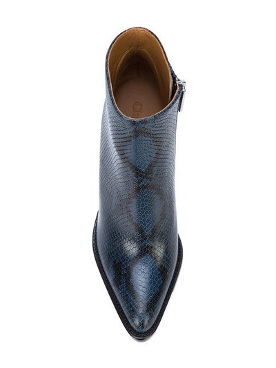 Shop Chloé Snakeskin Effect Ankle Boots - Blue