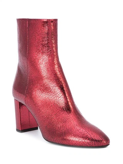 Shop Saint Laurent Block Heel Ankle Boots In Red