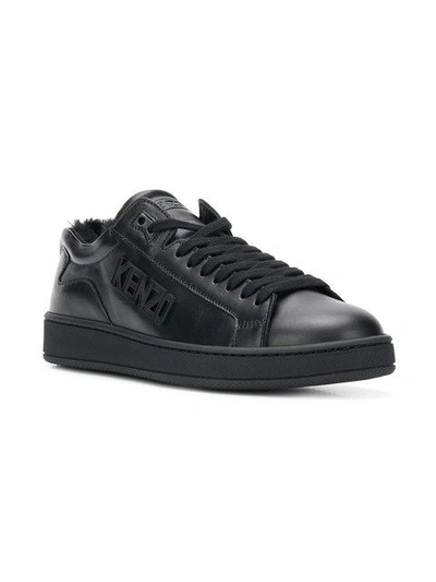 Shop Kenzo Tennix Leather Sneakers In Black
