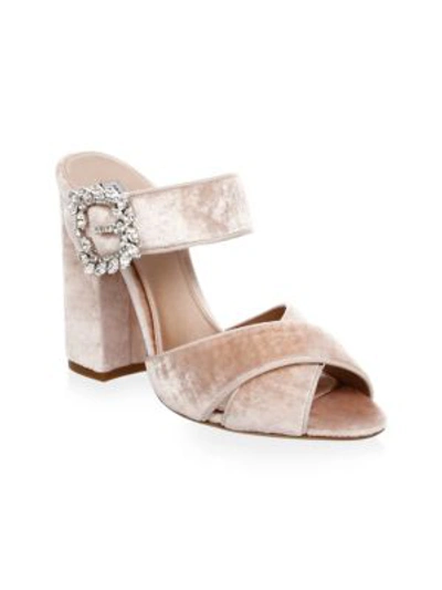 Shop Tabitha Simmons Reyner Buckle Slide Sandals In Rose Velvet