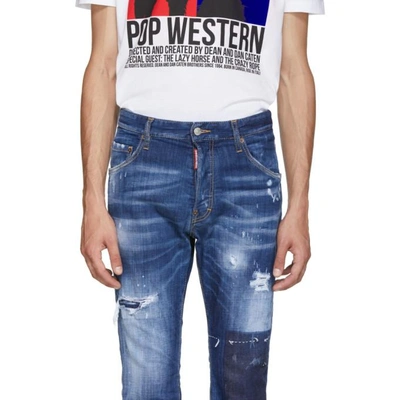Shop Dsquared2 Blue Cropped Flare Jeans In 470 Blue