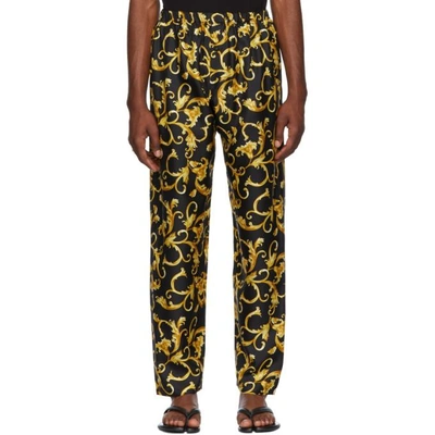Shop Versace Underwear Black And Gold Printed Pyjama Trousers In A732 Print