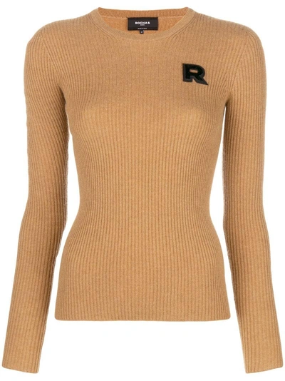 Shop Rochas Logo Patch Fitted Sweater - Neutrals