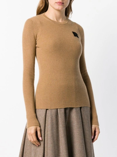 Shop Rochas Logo Patch Fitted Sweater - Neutrals