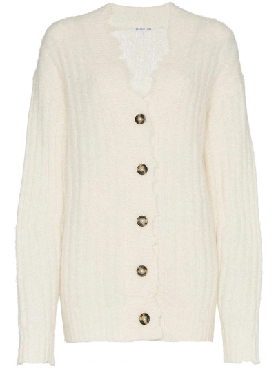 Shop Helmut Lang Distressed Trim Knitted Cardigan - White
