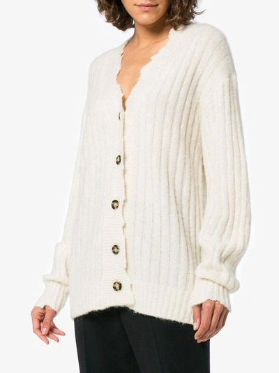 Shop Helmut Lang Distressed Trim Knitted Cardigan - White