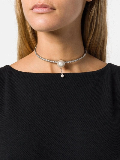 Shop Miu Miu Rhinestone And Pearl Choker - Metallic