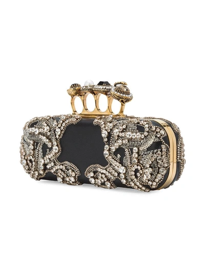 Shop Alexander Mcqueen Jeweled Four-ring Clutch - Black