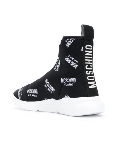 Shop Moschino All-over Logo Print Sock Hi-tops - Black