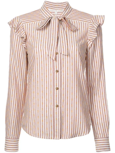 Shop Veronica Beard Striped Pussy Bow Shirt In Red