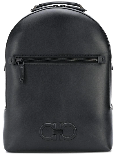 Shop Ferragamo Salvatore  Double Gancio Leather Backpack - Black