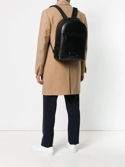 Shop Ferragamo Salvatore  Double Gancio Leather Backpack - Black