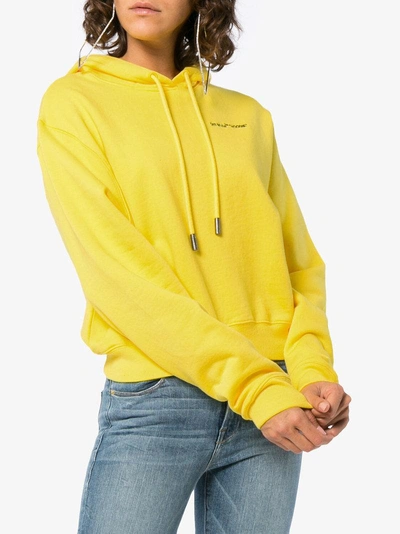 Off-white Yellow Logo Embroidered Cropped Long Sleeve Cotton Hoodie In Yellow