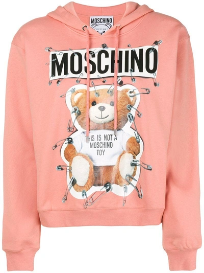 Shop Moschino Teddy Safety Pin Hoodie In Pink & Purple