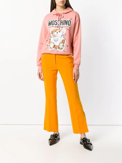 Shop Moschino Teddy Safety Pin Hoodie In Pink & Purple