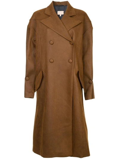 Shop Liya Oversized Double Breasted Coat - Brown