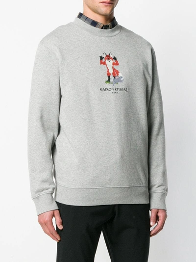 Shop Maison Kitsuné Cross Stitched Fox Sweatshirt In Grey