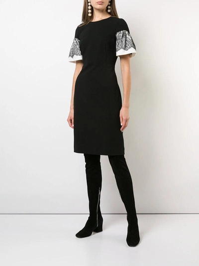 Shop Paule Ka Chantilly Lace Shortsleeved Dress - Black