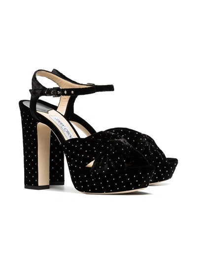 Shop Jimmy Choo Black Heloise Strap Leather Velvet Platform Sandals