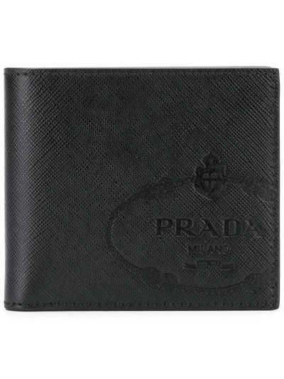 Shop Prada Saffiano Logo Stamp Bifold Wallet - Black