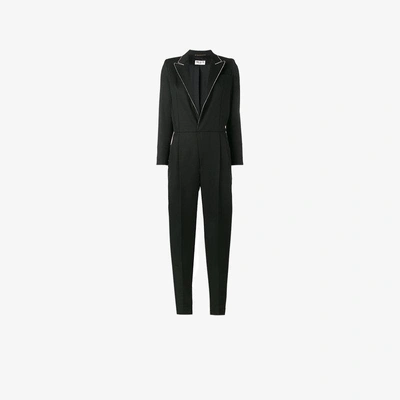 Shop Saint Laurent Crystal Collar Jumpsuit In Black