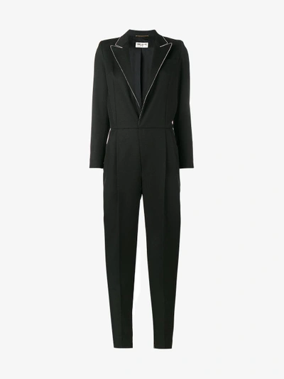 Shop Saint Laurent Crystal Collar Jumpsuit In Black