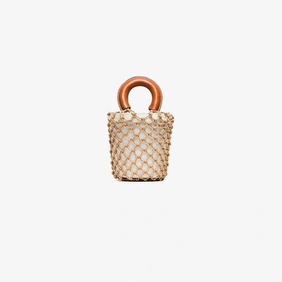 Shop Staud White And Brown Moreau Macrame And Leather Bucket Bag