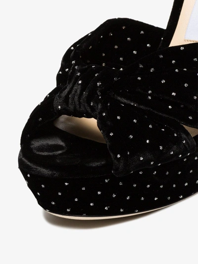 Shop Jimmy Choo Black Heloise Strap Leather Velvet Platform Sandals