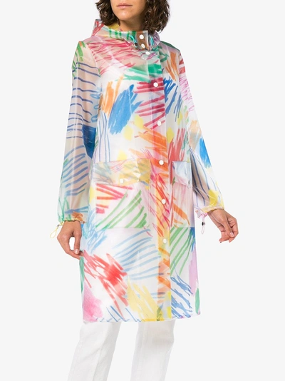 Shop Mira Mikati Brush Stroke Hooded Rain Coat In Multicolour