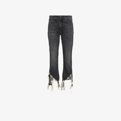 Shop R13 High Waisted Cropped Distressed Jeans In Grey