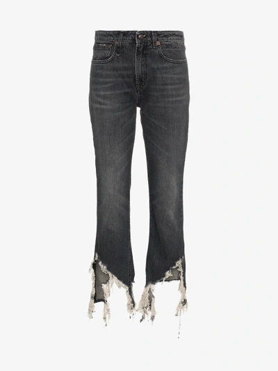 Shop R13 High Waisted Cropped Distressed Jeans In Grey