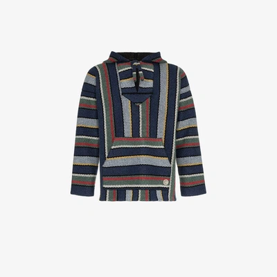 Shop Alanui Stripe Knitted Cashmere Hooded Sweater In Blue