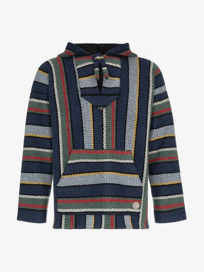 Shop Alanui Stripe Knitted Cashmere Hooded Sweater In Blue