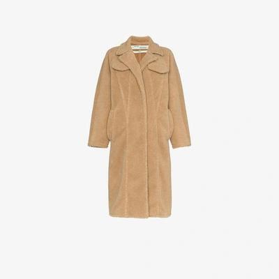 Shop Off-white Long Sleeve Oversized Single Breasted Coat In Nude&neutrals