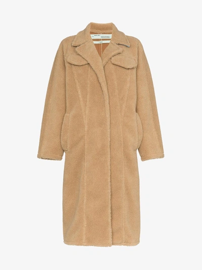 Shop Off-white Long Sleeve Oversized Single Breasted Coat In Nude&neutrals