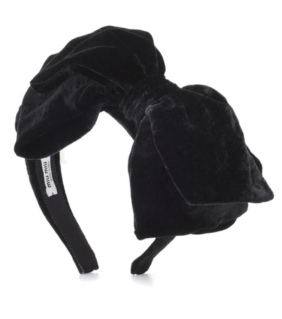 Shop Miu Miu Velvet Bow Headband In Black