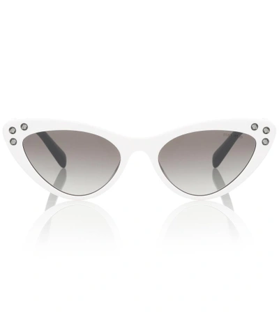 Shop Miu Miu Embellished Cat-eye Sunglasses In White