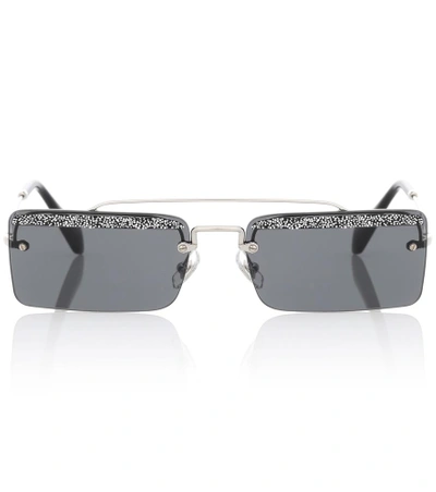 Shop Miu Miu Rectangular Sunglasses In Black