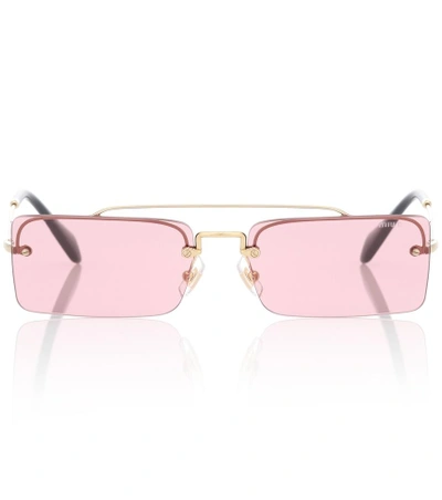 Shop Miu Miu Rectangular Sunglasses In Pink