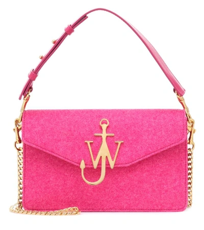 Shop Jw Anderson Logo Felt Shoulder Bag In Pink