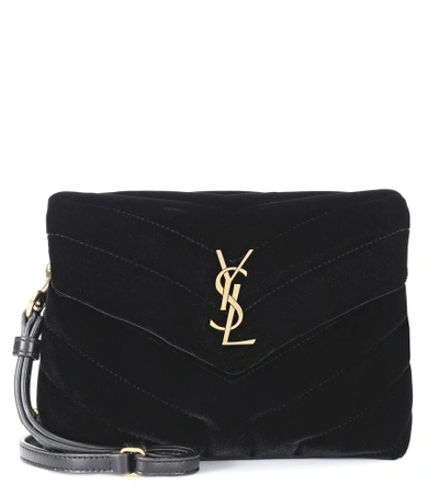 Shop Saint Laurent Toy Loulou Velvet Shoulder Bag In Black