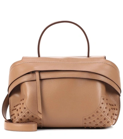 Shop Tod's Wave Small Leather Tote In Brown