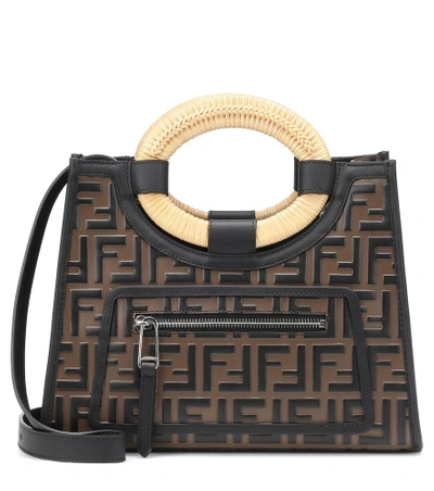 Fendi Runaway Small Ff Embossed Calf Shopping Tote Bag In Brown