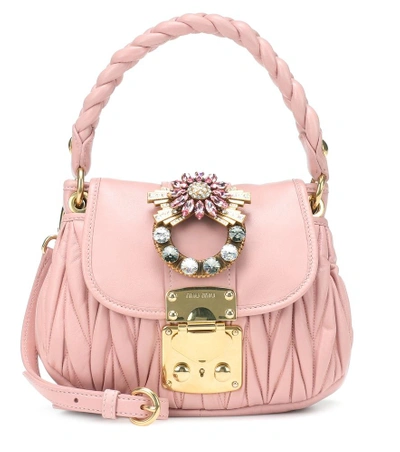 Shop Miu Miu Embellished Leather Shoulder Bag In Pink